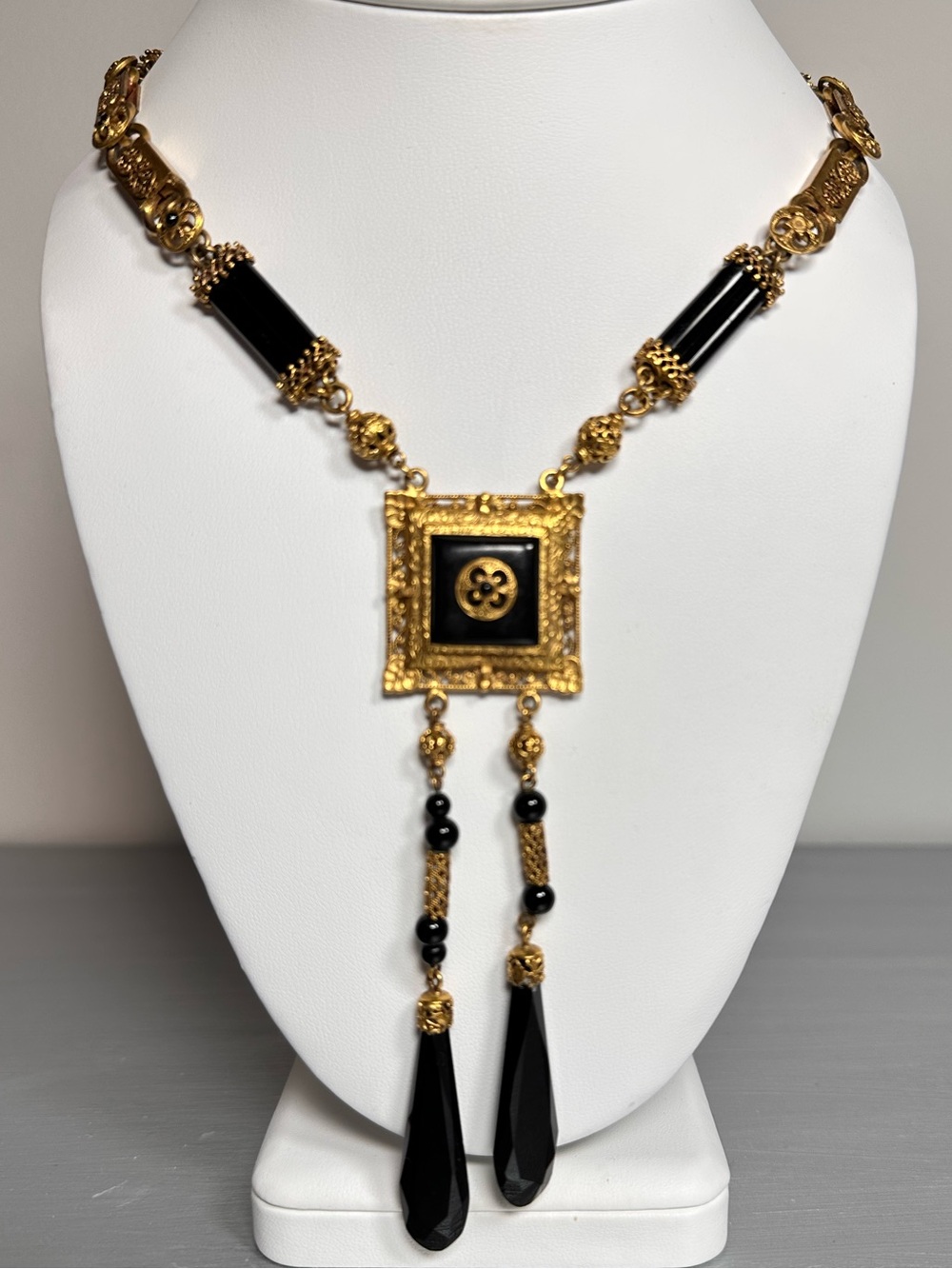French Vintage Gold Colored and Black Necklace